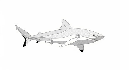 Shark Line Art Swimming Silhouette on White Background