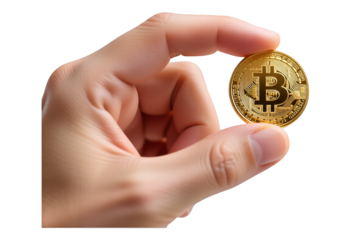 Gold Bitcoin Coin with Transparent Background, 3D Realism Design Element