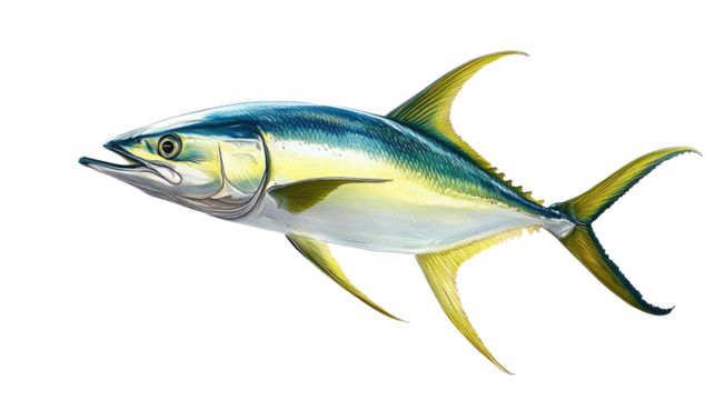 Lively jumping fish with splashing water in dynamic motion isolated on white background
