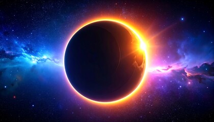 Spectacular solar eclipse casting a vibrant glow across the celestial expanse