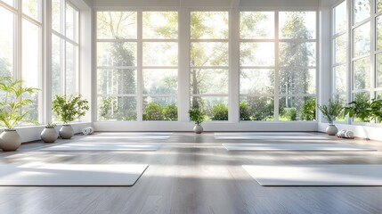 Fototapeta premium Bright Yoga Studio with Nature View for Mindful Wellness Practices