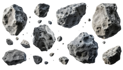 Asteroid flying through space for astronomy, science, and outer space exploration concept isolated on white background