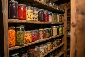 Shelves filled with jars of preserved food