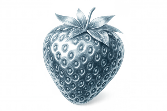 Silver strawberry graphite sketch, rendering delicate fruit form against transparent background with artistic precision