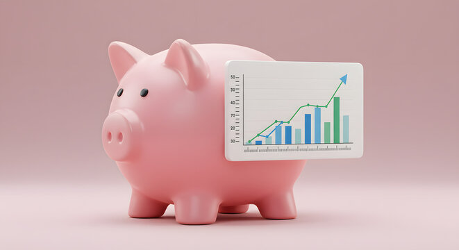 Pink Piggy Bank Holding Bar Graph Showing Financial Growth