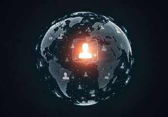 Digital global network with user icons on world map