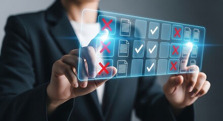 Person interacting with a digital checklist interface showing completed and pending tasks