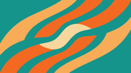 Abstract flowing wavy lines and curves in teal orange and cream color palette vector illustration
