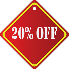 Diamond Shape Red 20% OFF Price Tag PNG – Promotional Discount Label, Special Offer Sale Sign for Marketing and Retail