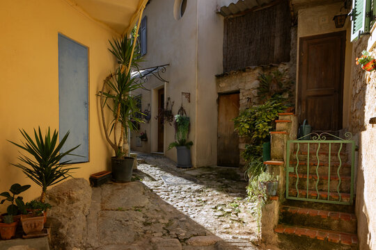 Narrow Street in Gorbio Village, Maritime Alps, France