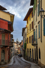 The narrow street in old city of Bergamo, Italy