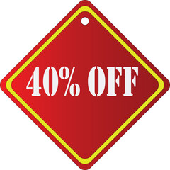 Diamond Shape Red 40% OFF Price Tag PNG – Promotional Discount Label, Special Offer Sale Sign for Marketing and Retail
