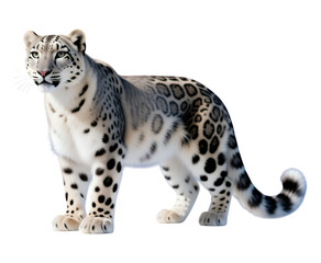 Obraz premium White Snow Leopard with Black Spots, 3D Realism Design Element on Transparent Background