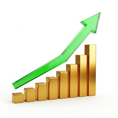 Green Arrow and Golden Bars for Stock Market Growth