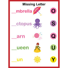 Missing letter activity worksheet for kids page 06