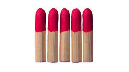 Closeup of red matchsticks and wooden matchbox on a white background