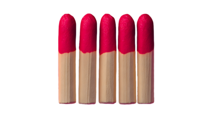 Closeup of red matchsticks and wooden matchbox on a white background