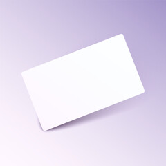 Business card with rounded corners stands on corner. Blank branding rectangle paper card with shadow. Falling plastic card. Mockup design for identity of company, corporation. Vector illustration