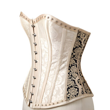Naklejki Elegant Corset: A vintage-inspired, ornate corset showcases intricate craftsmanship. The ivory fabric contrasts beautifully with the dark floral details, creating a piece of wearable art.