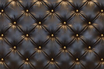 Luxury Black Leather Upholstery Texture:  Diamond Tufting, Gold Button Detail, Elegant Background.
