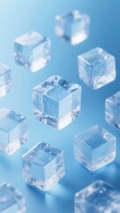 Obraz premium Scattered Ice Cubes on a Light Blue Background