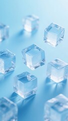 Obraz premium Clear Ice Cubes Arranged on a Light Blue Background