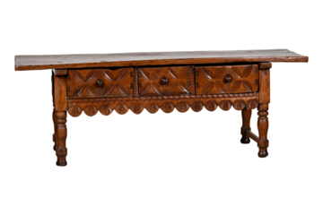 antique wooden table  Early 20th Century Catalan Spanish Hand Carved Walnut Console Table