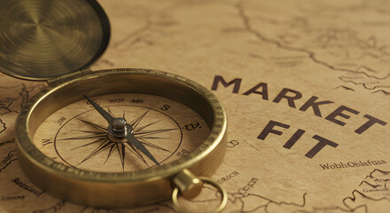 Antique Compass on Map Showing Market Fit in Brown Tones