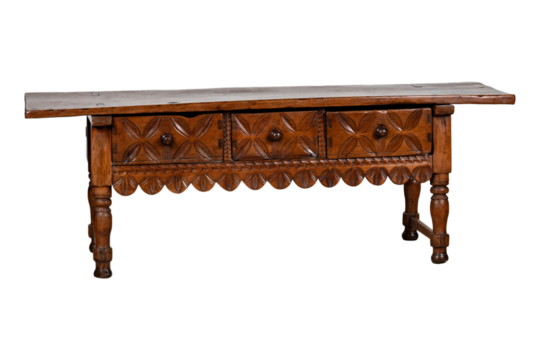 antique wooden table  Early 20th Century Catalan Spanish Hand Carved Walnut Console Table