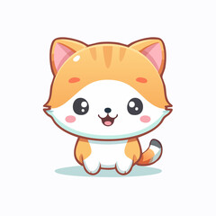 Adorable cartoon kitten with orange stripes and big eyes radiating charm and sweetness