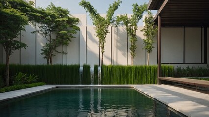 Fototapeta premium Modern Minimalist Pool Design with Lush Greenery and Clean Lines