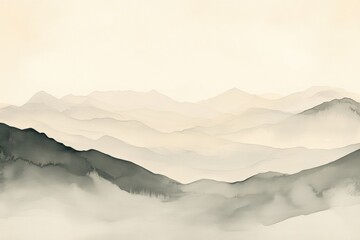 Layered mountainscape in soft, muted tones. A serene and calming vista with a focus on depth and atmospheric perspective. Nature's gentle embrace.