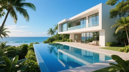 Fototapeta premium Modern Coastal Villa with Infinity Pool Overlooking the Ocean