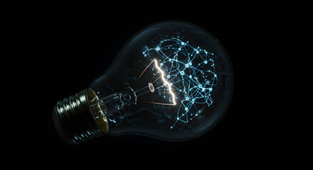 Glowing Lightbulb with Neural Network on Transparent Background