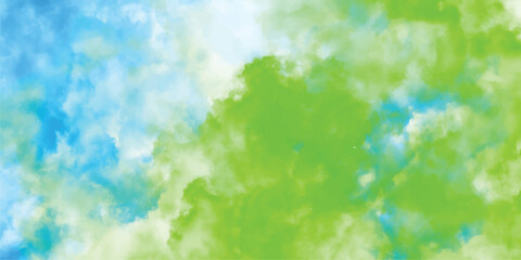 Fototapeta premium Abstract watercolor background with a blend of blue and green colors forming artistic clouds for decorative designs and creative backgrounds