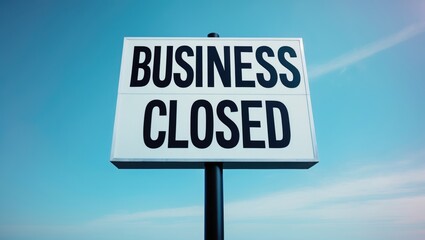 Business closed sign against sky background