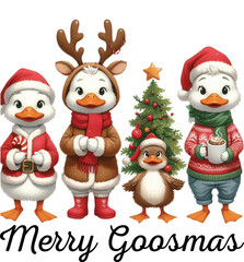 Funny Christmas Goose – Merry Goosmas – Cute Santa Goose with Gingerbread – Holiday  T-Shirt Design