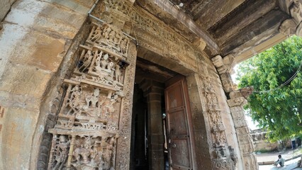 Naklejka premium Beautiful Intricate Stone Carvings and Reliefs of Samadhishvara Temple in Historic Chittorgarh Fort Complex Rajasthan