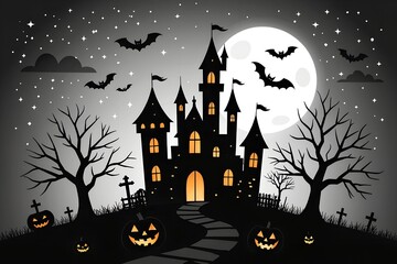 halloween background black and white with pumpkins and bats	
