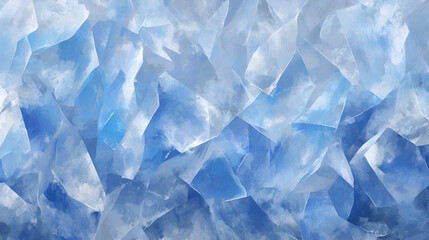 Abstract blue and white geometric shapes with cloudlike textures resembling ice crystals