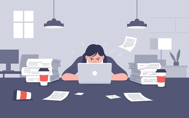 Overwhelmed Office Worker at Desk