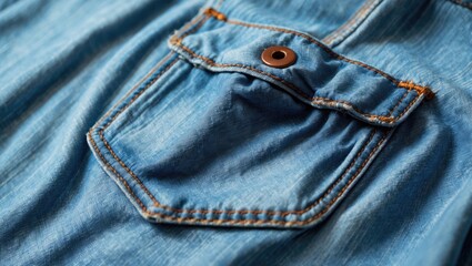 Naklejka premium Close-up of denim fabric with a focus on the pocket and stitching details.