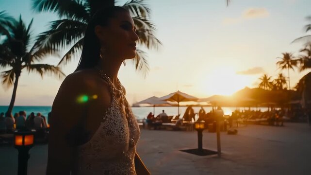 woman on the beach in a paradisiac tropical island 