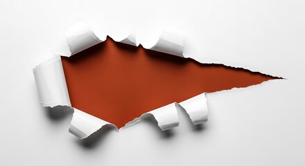 Torn paper revealing red with rolled edges