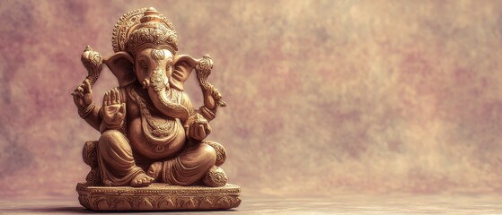 Fototapeta premium Ganesh Chaturthi idol with candles and festive decor, pastel background, traditional celebration setup, artistic close-up, home decor inspiration for Indian festival photography