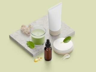 cosmetic cream and green leaves