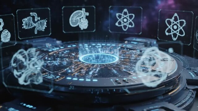 Quantum Computing Processor Interface - A futuristic, stylized close-up of a quantum computing processor interface.