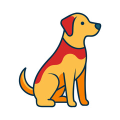 Sitting dog, orange and red, simple design.

