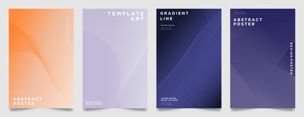 Fototapeta premium Abstract gradient wave poster vector set. Minimalist cover templates with dynamic line waves in motion. Perfect for social media, banners, flyers, music events, and ads.