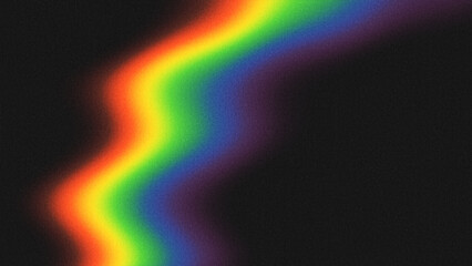 Abstract Rainbow Noisy Grainy Gradient Texture with Glitch Effect and Vibrant Neon Light Distortion on Black Background	